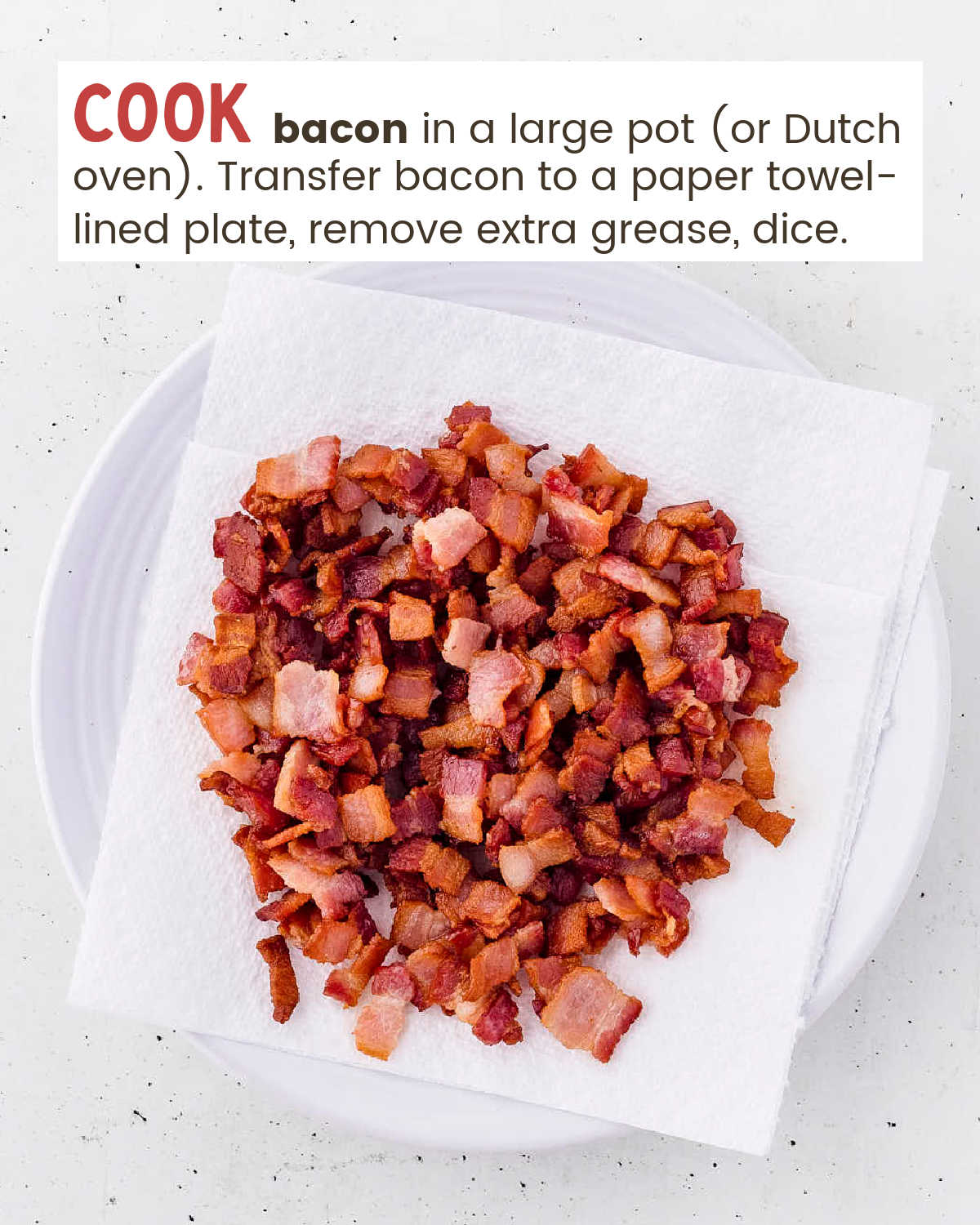 Cooked diced bacon.