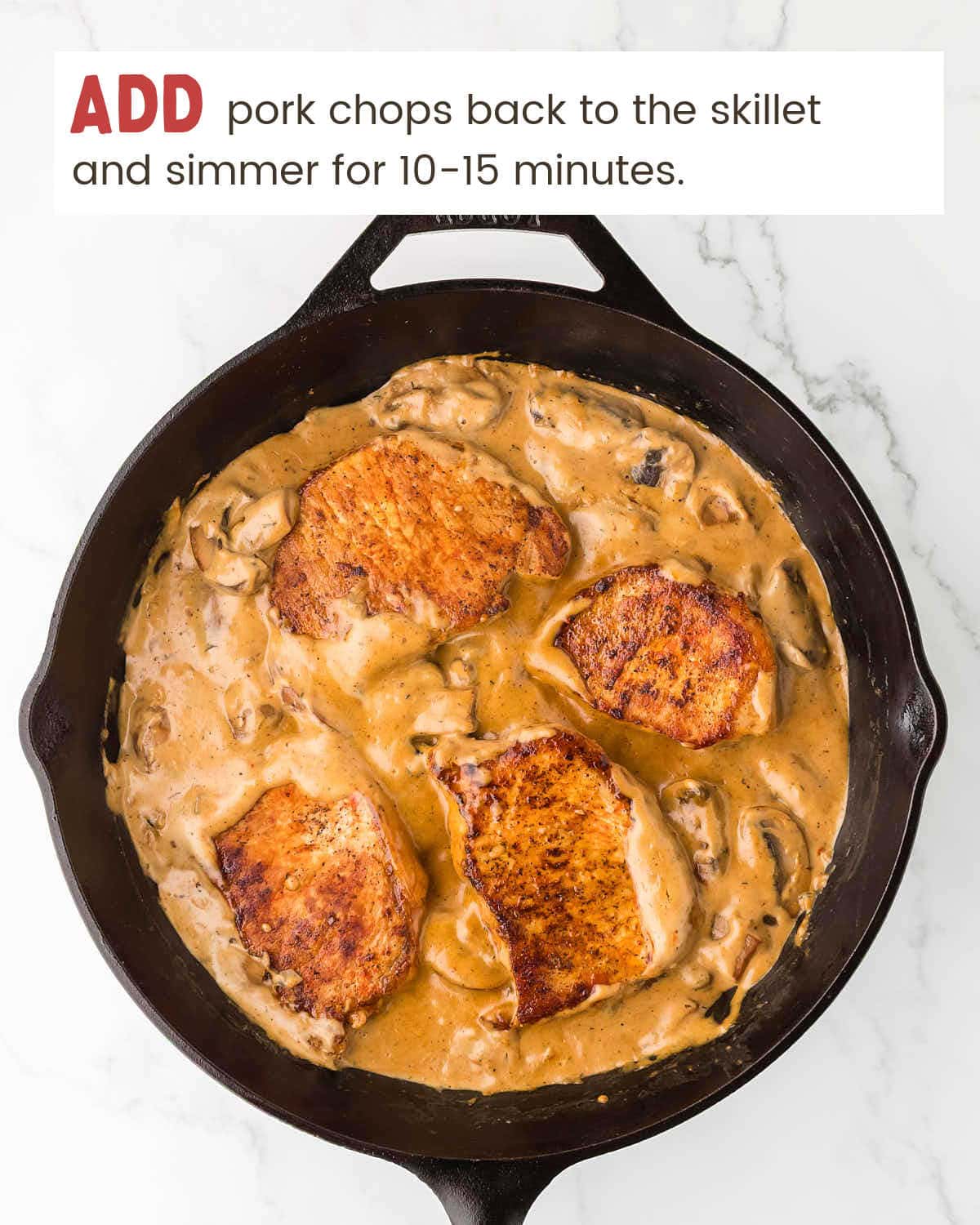 Adding the Pork Chops back to the skillet. 