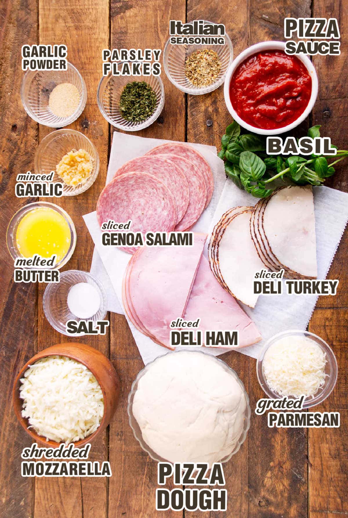 Ingredients needed to make Easy Stromboli at home.