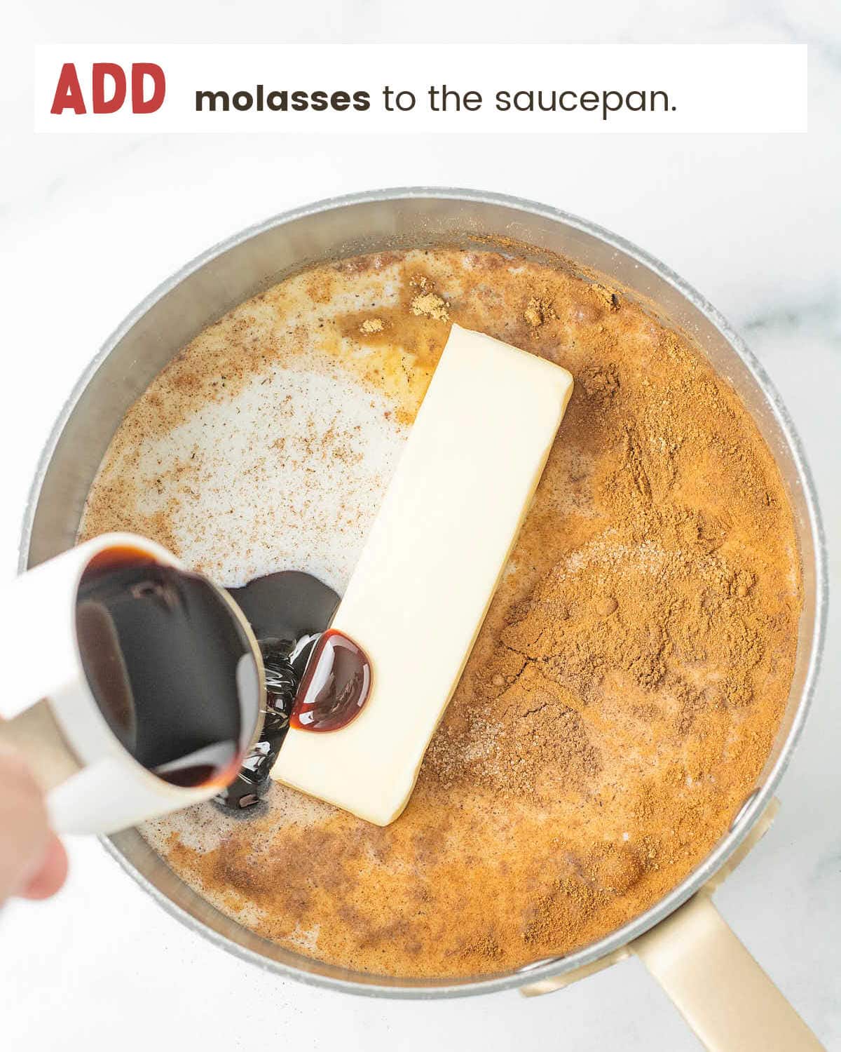 Add molasses to the saucepan.