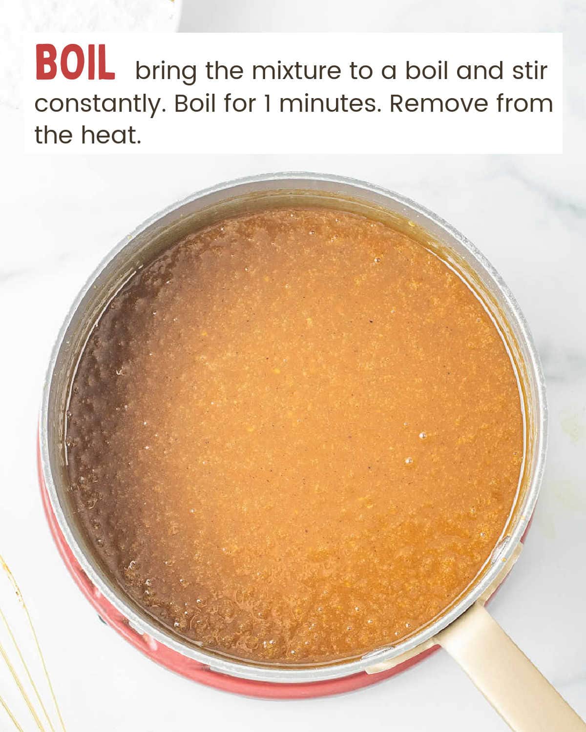 Boiling molasses mixture in a saucepan.