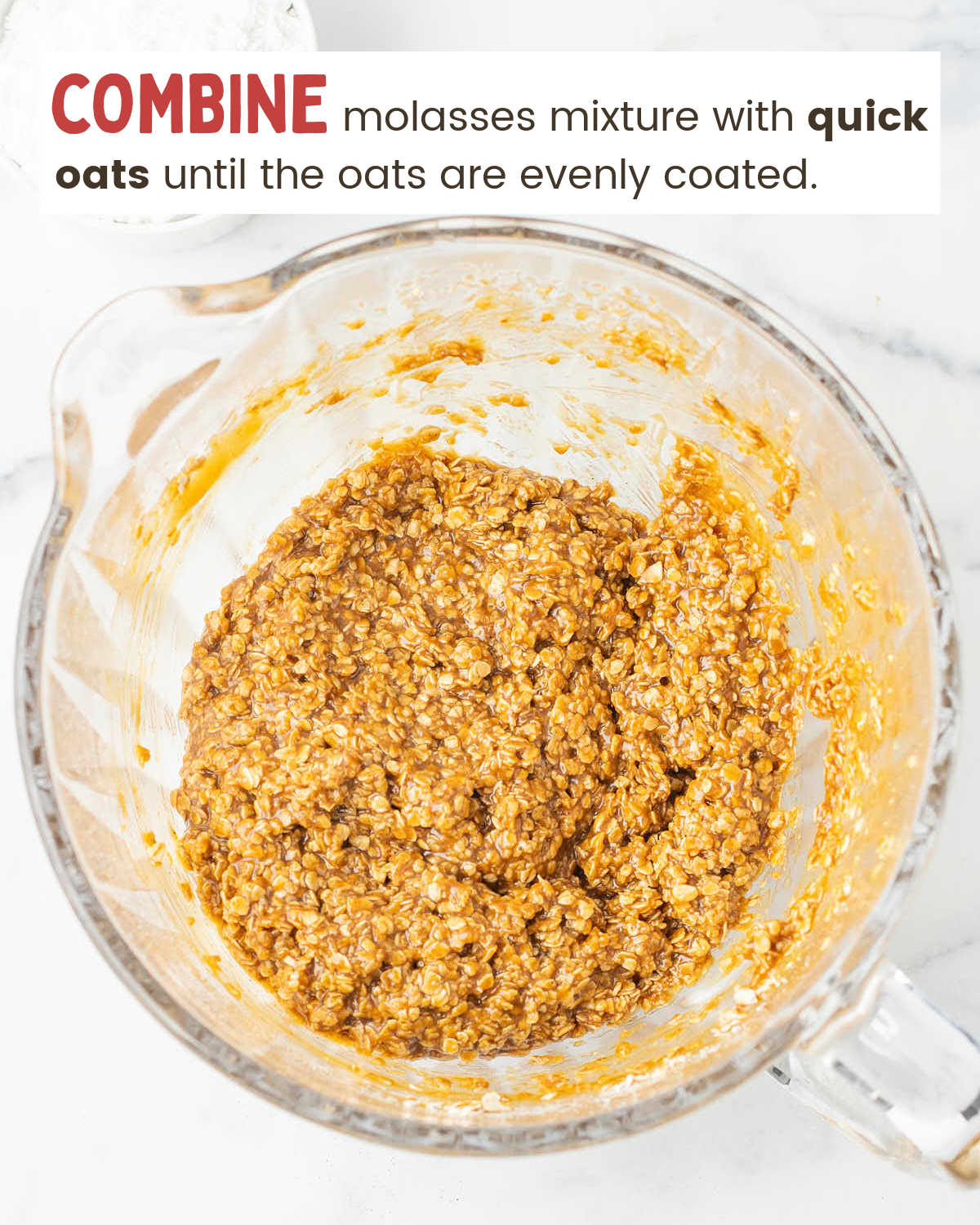 Quick oats and molasses mixed together in a large bowl.