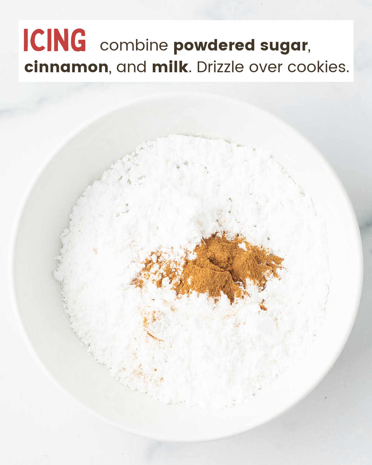 Ingredients to make the icing in a small bowl.