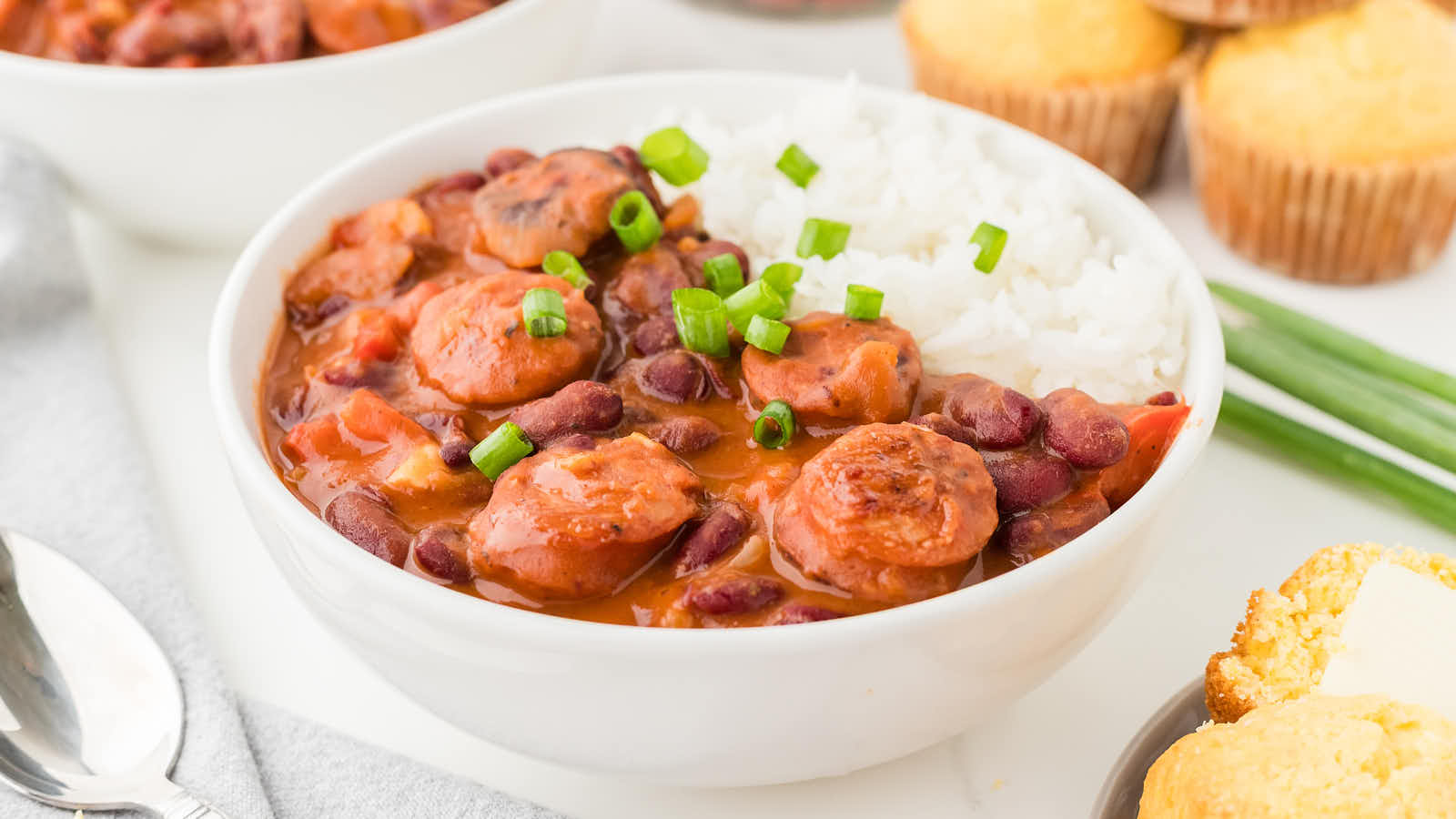 Closeup of a bowl of Red Beans and Rice. 