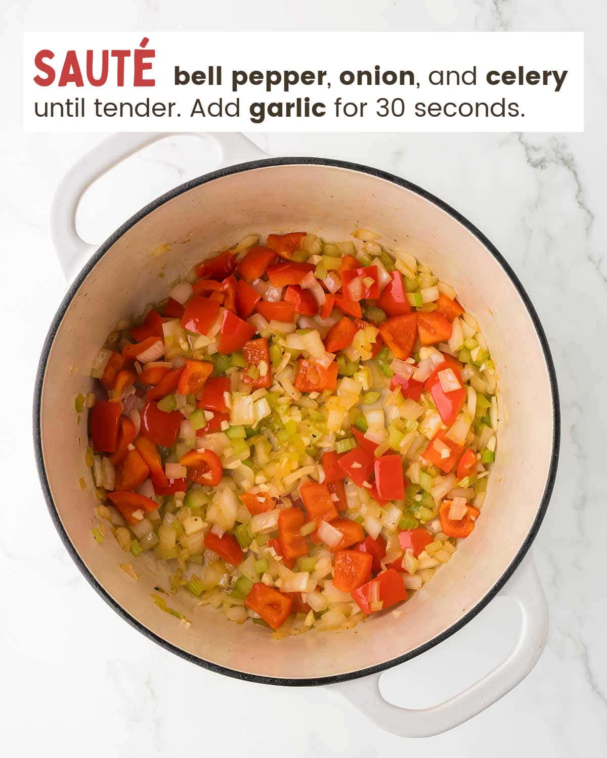 Sautéed onions, bell pepper, celery, and garlic.