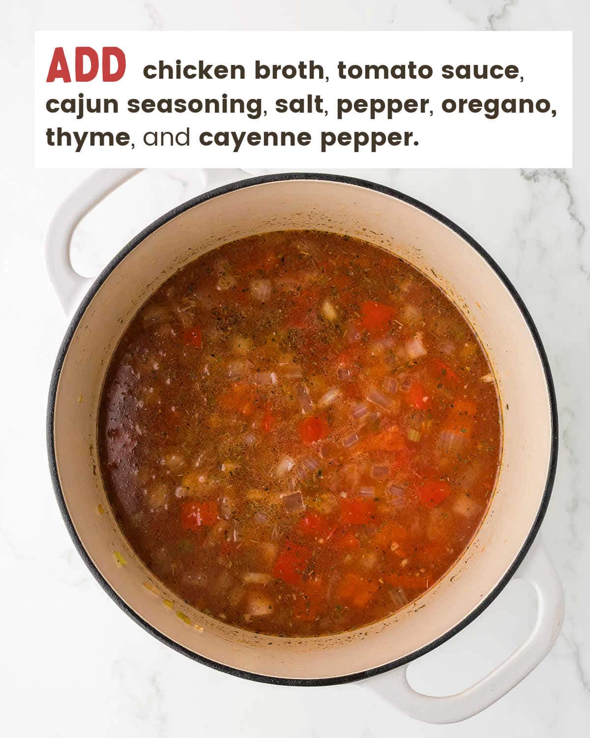 Added liquids to the Dutch oven.