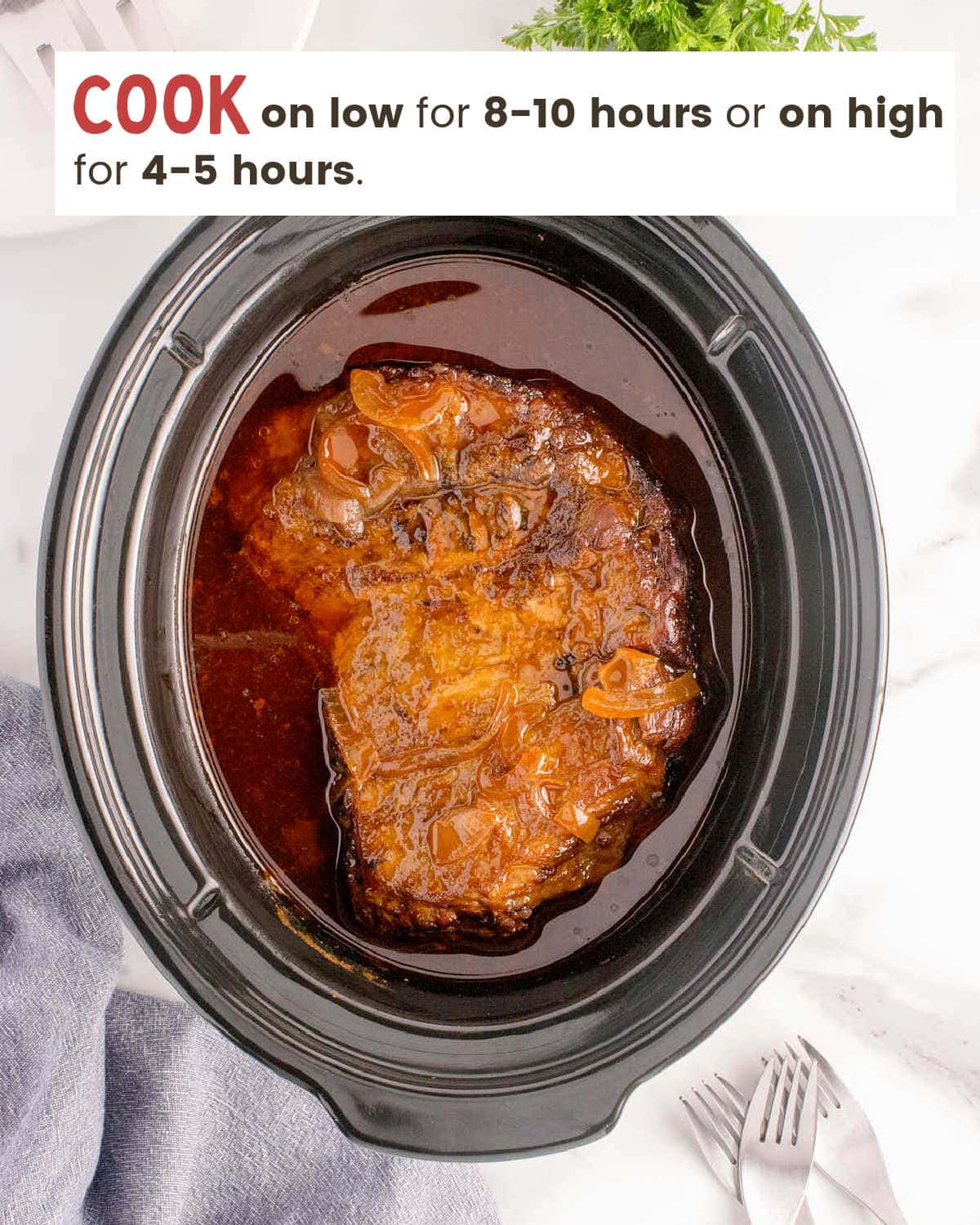 Cook on low for 8-10 hours in the slow cooker.