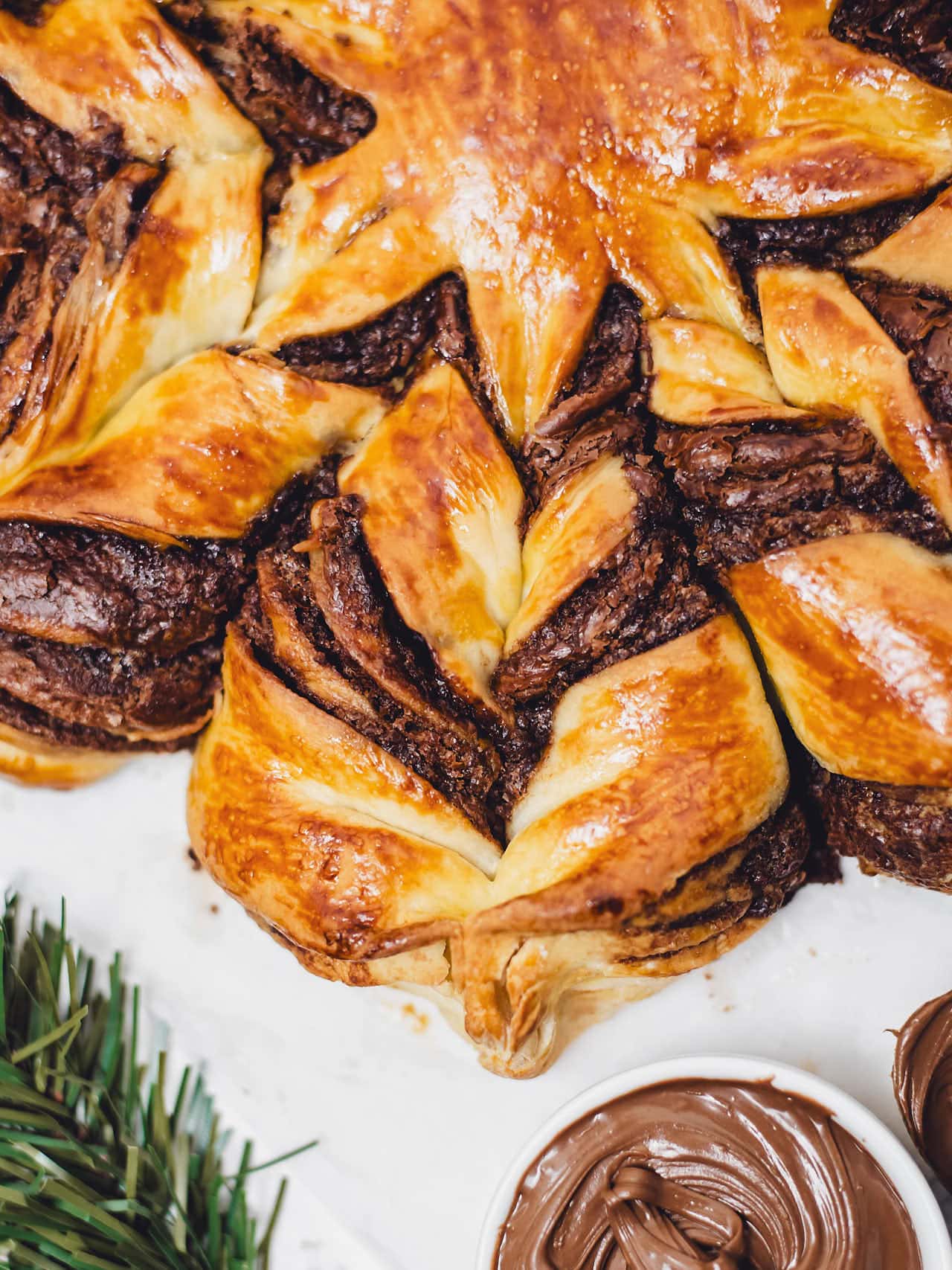 Closeup of a Star Bread filled with Nutella.