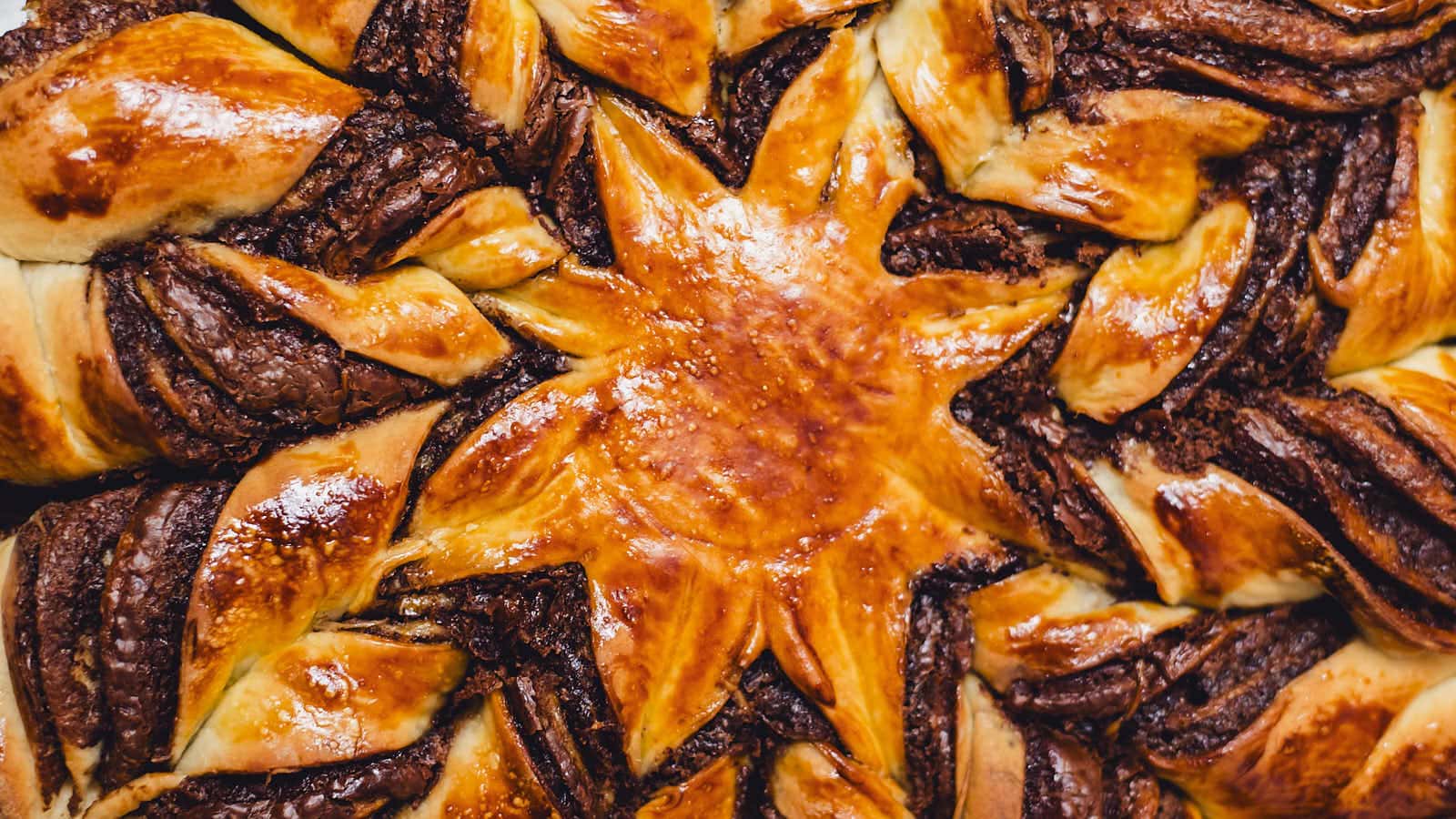 Closeup of a Star Bread made with Nutella.