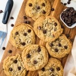 Small Batch Chocolate Chip Cookies served on a wooden board.