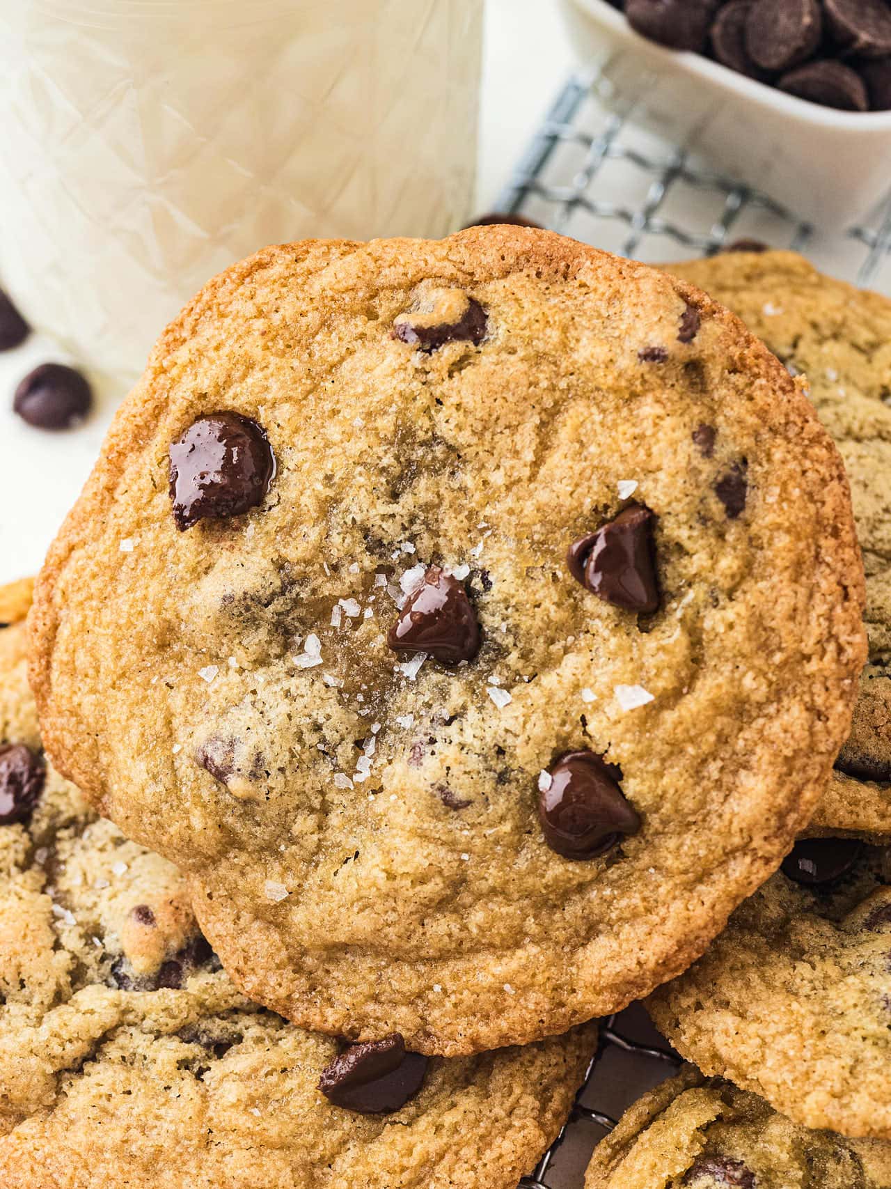Closeup of a Small Batch Chocolate Chip Cookie.