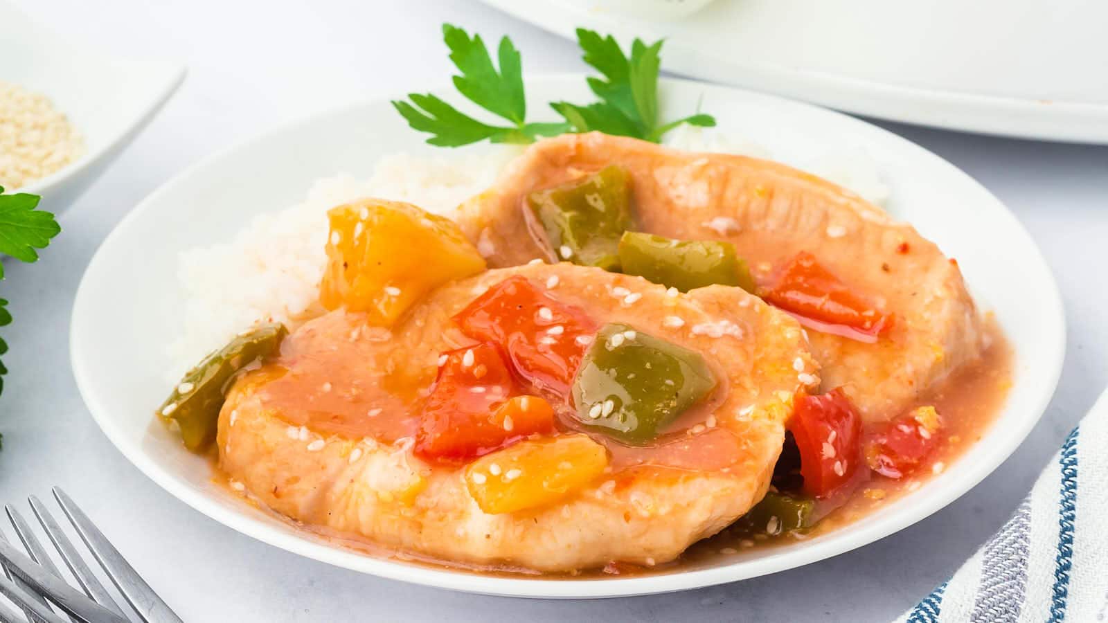 Slow Cooker Sweet and Sour Pork Chops recipe by Cheerful Cook.