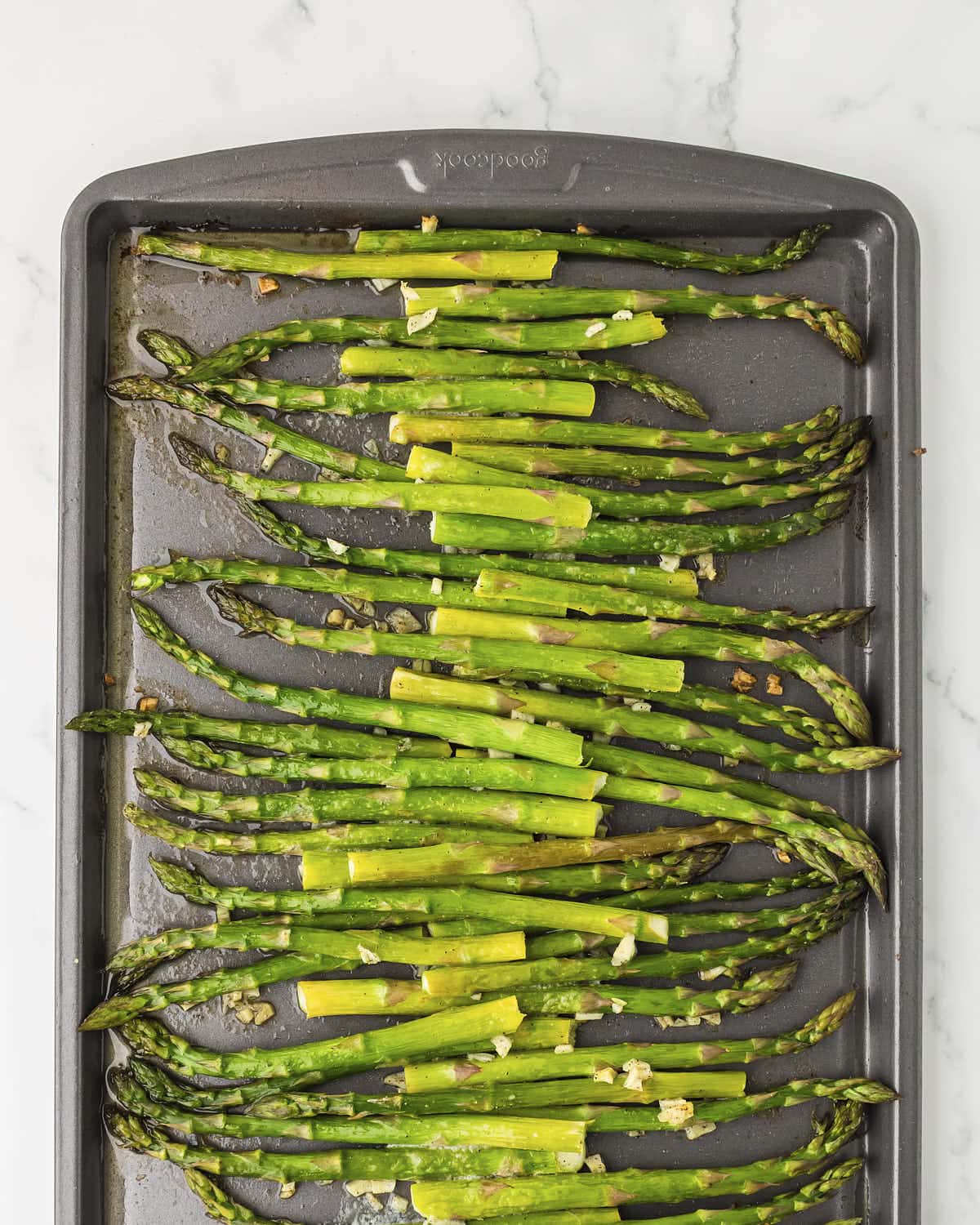 Oven Roasted Asparagus on a baking sheet. 