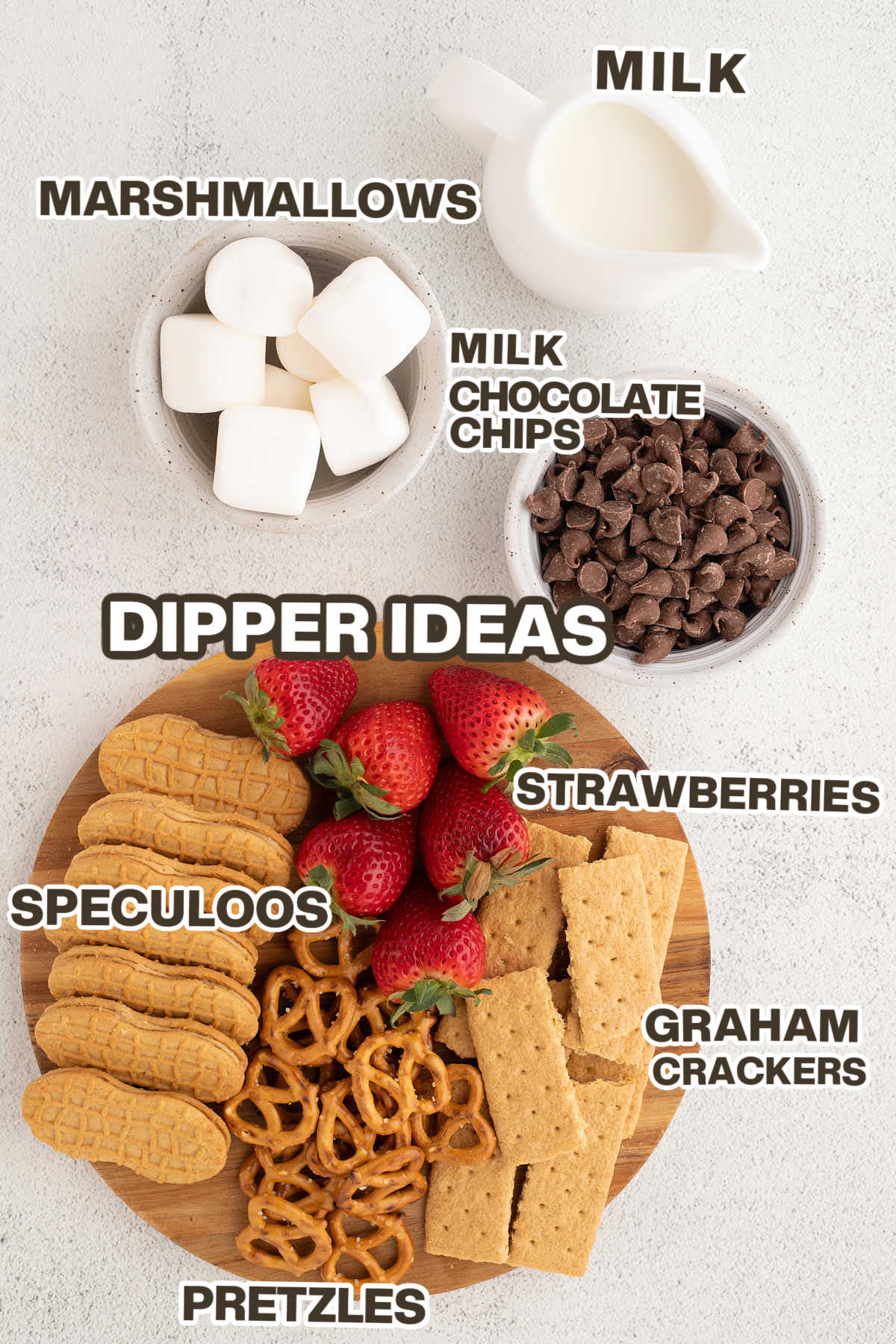 Ingredients needed to make a S'mores Dip in a cast iron skillet. 