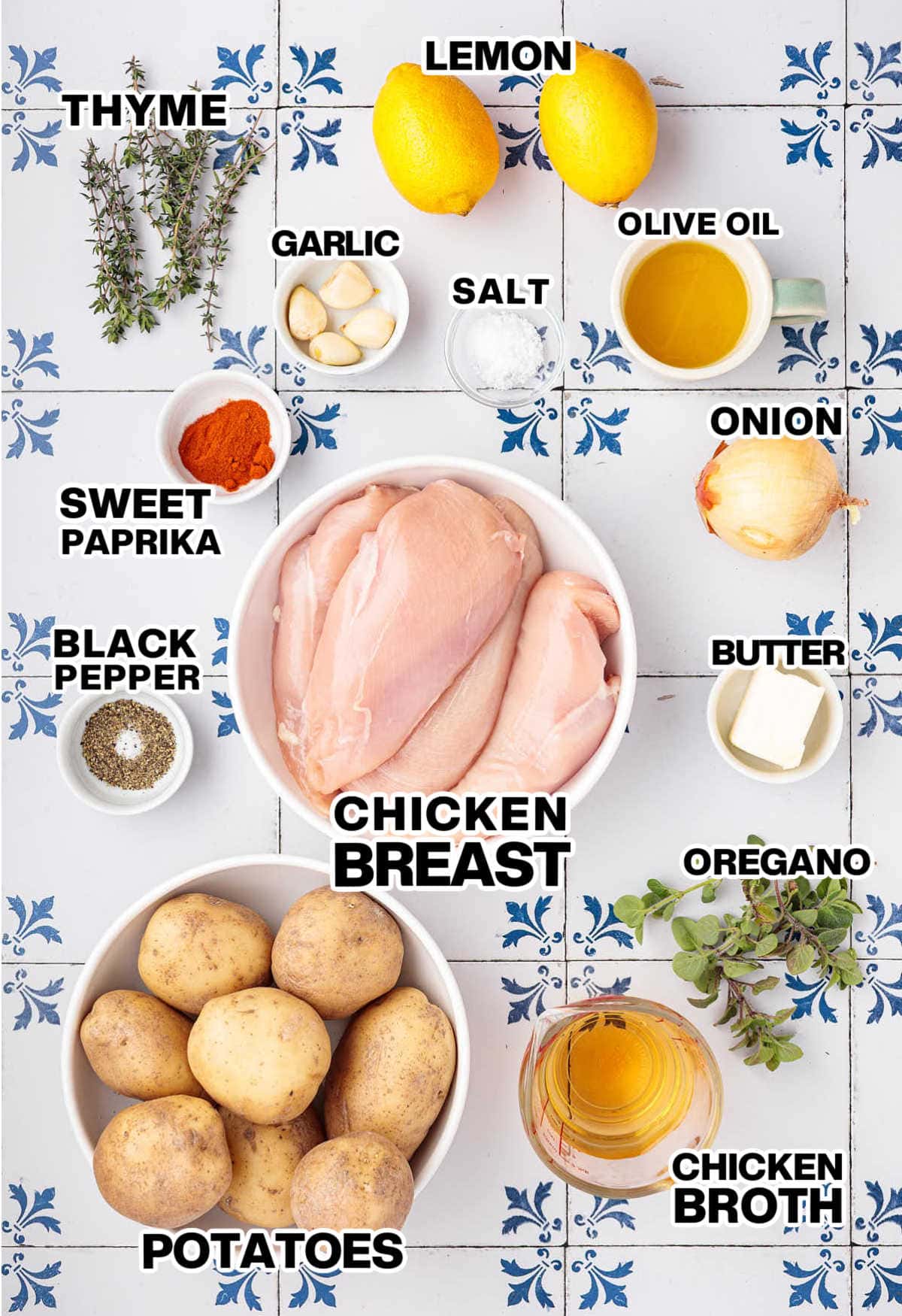 Ingredients needed to make Greek Lemon Chicken with potatoes. 