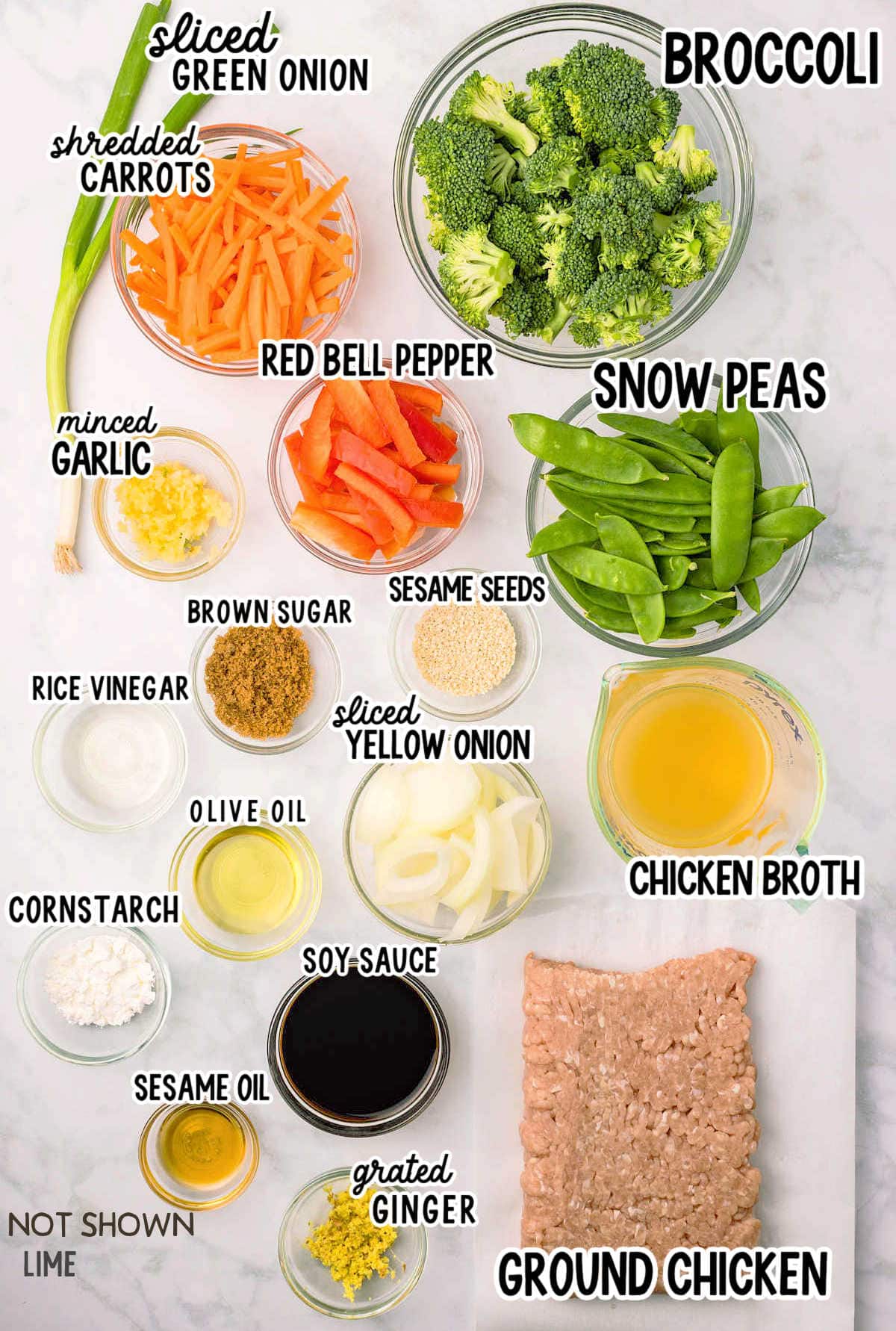 Ingredients needed to make Ground Chicken Stir Fry.