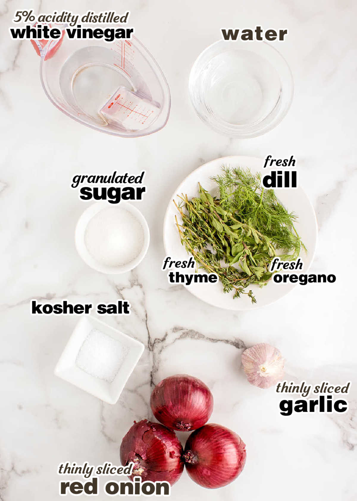 Ingredients needed to make Red Pickled Onions.