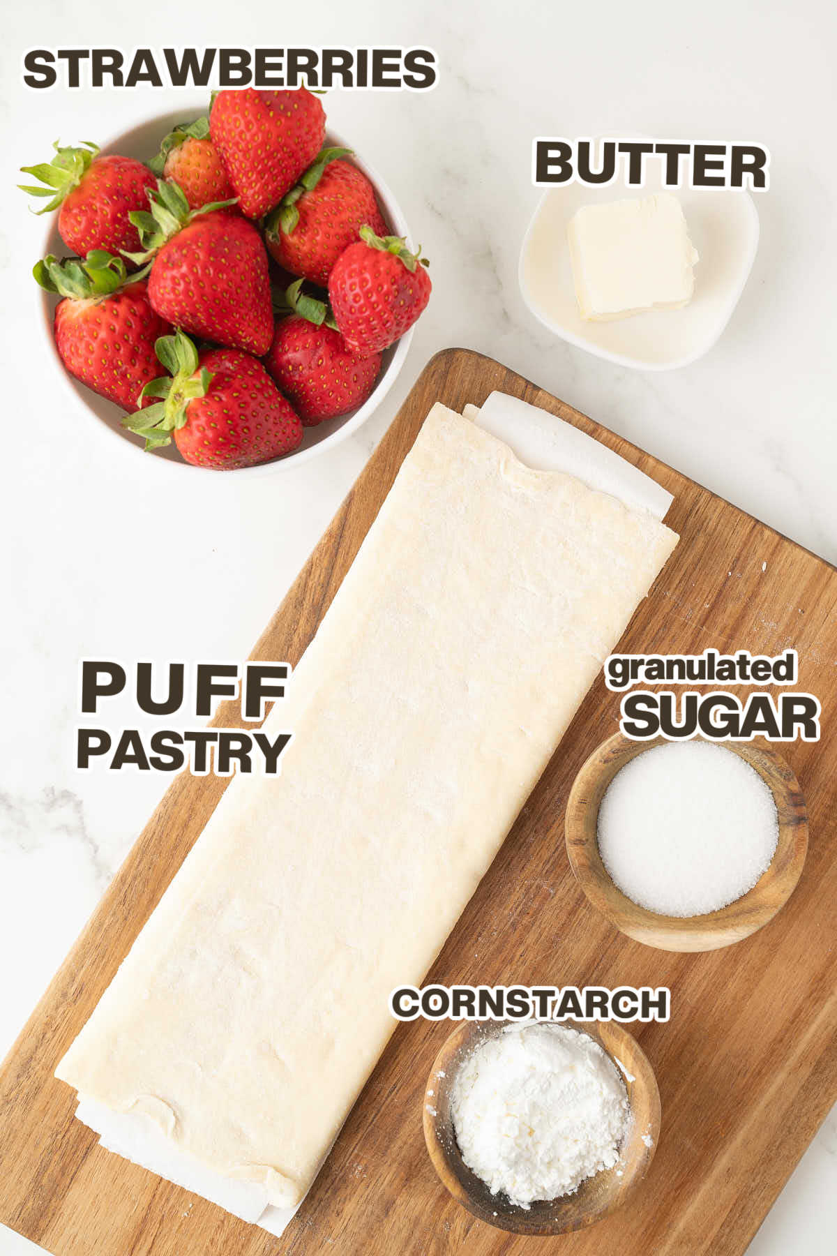Ingredients needed to make Strawberry Turnovers.