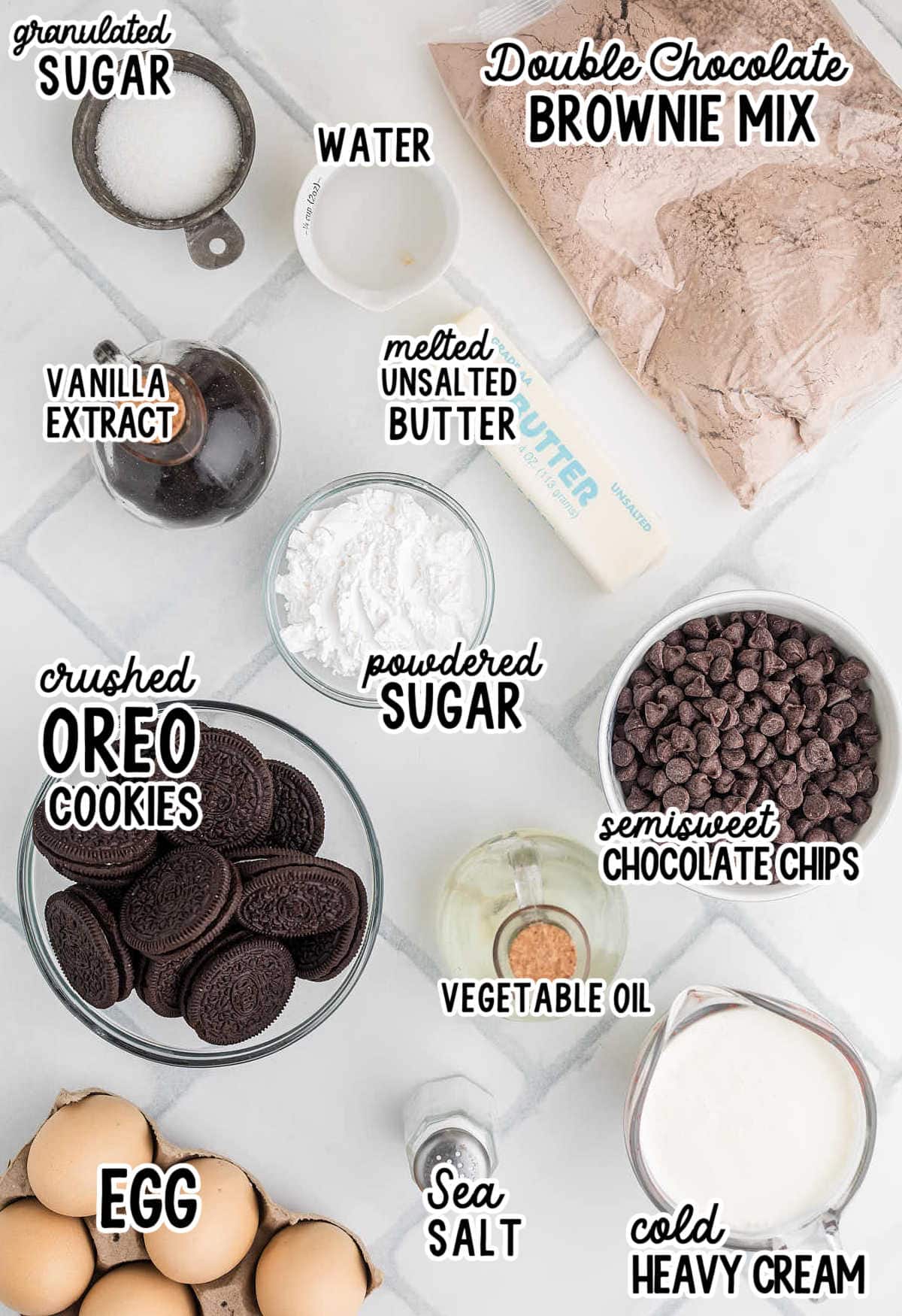 Ingredients needed to make a Mississippi Mud Pie.