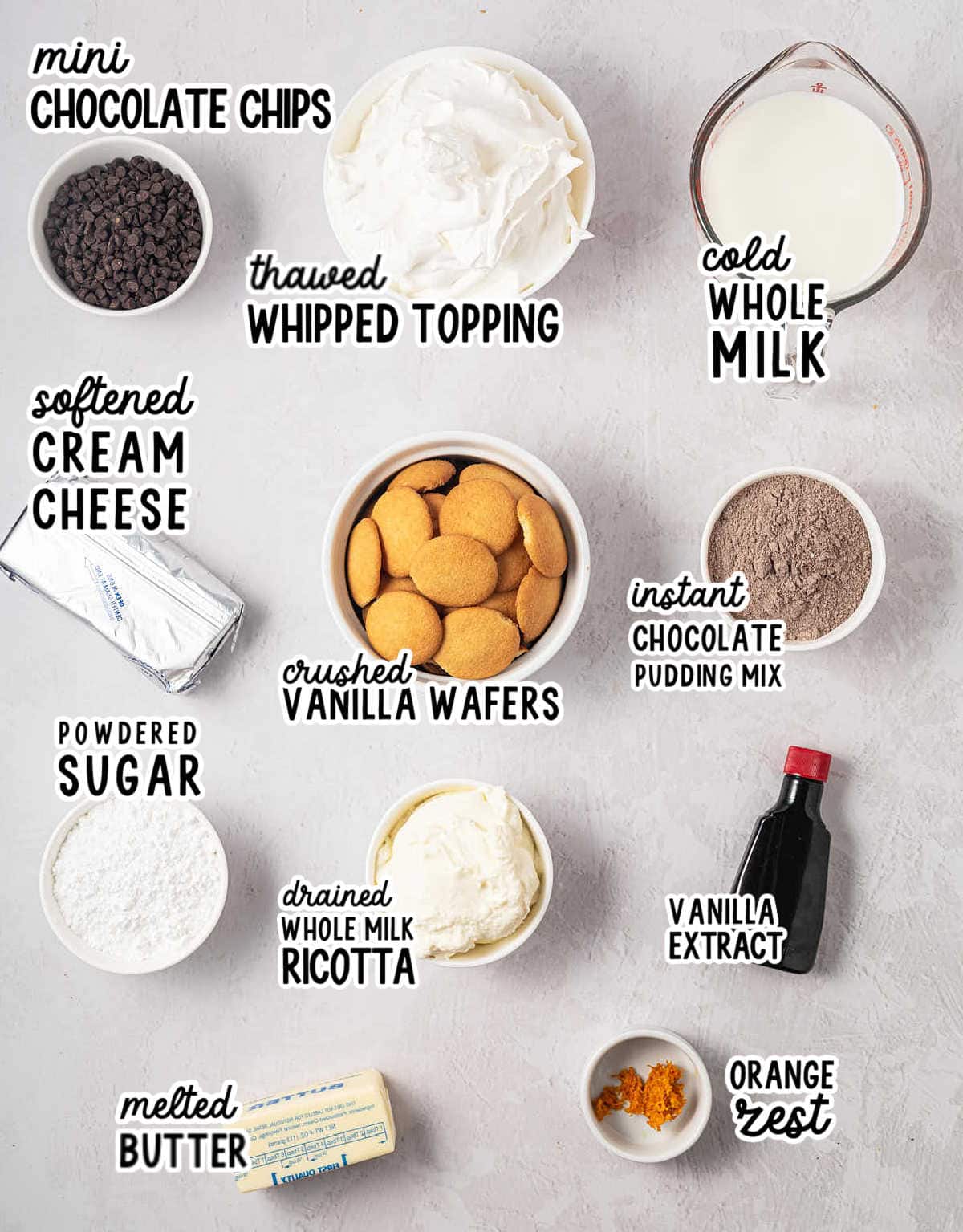 Ingredients needed to make Cannoli Delight.