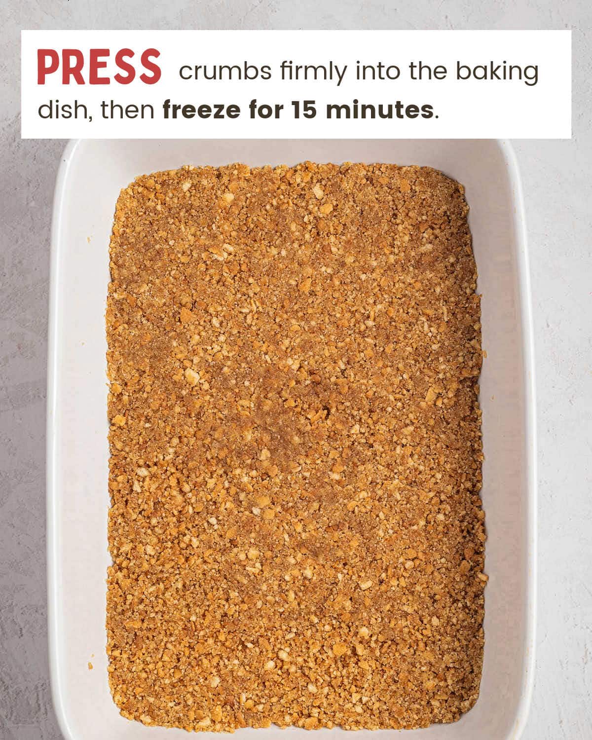 Vanilla wafer crust pressed into a white 9x13 baking dish.