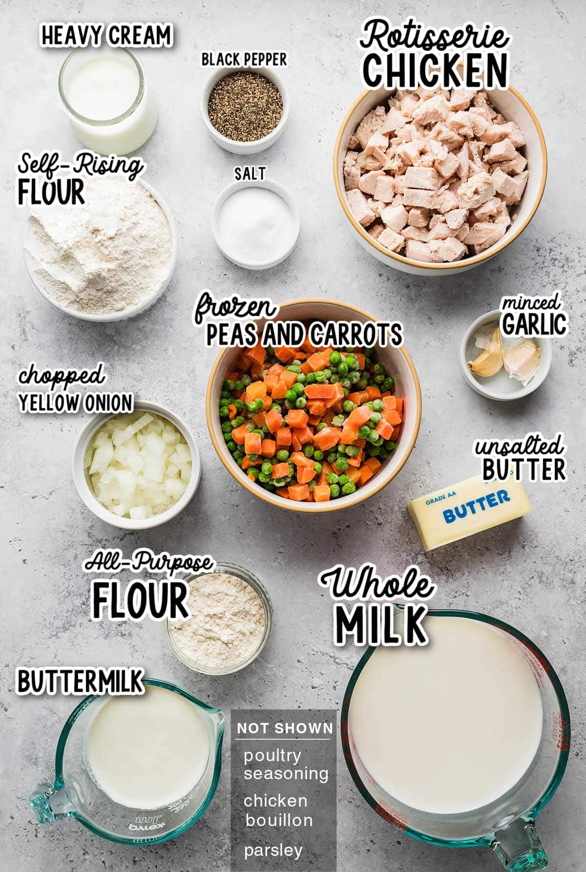 Ingredients needed to make a Chicken Cobbler.
