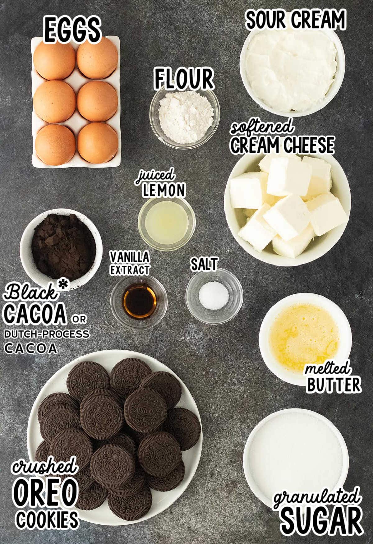 Ingredients needed to make Halloween Cheesecake Bars.