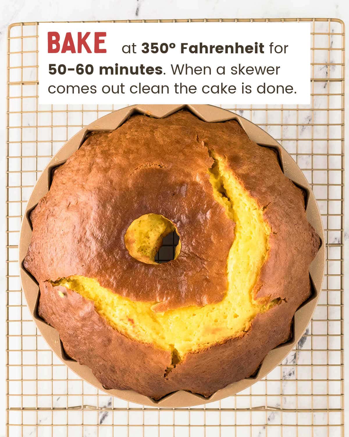 Domed Lemon Bundt Cake fresh from the oven, still in the pan.