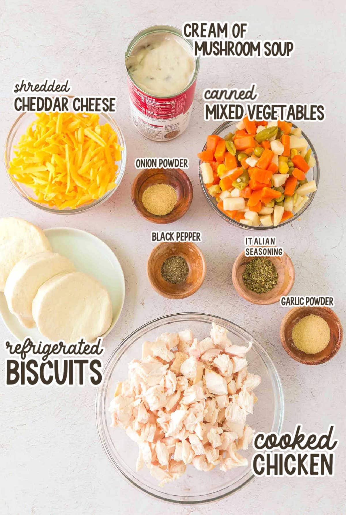 Ingredients needed to make Mini Chicken Pot Pies.