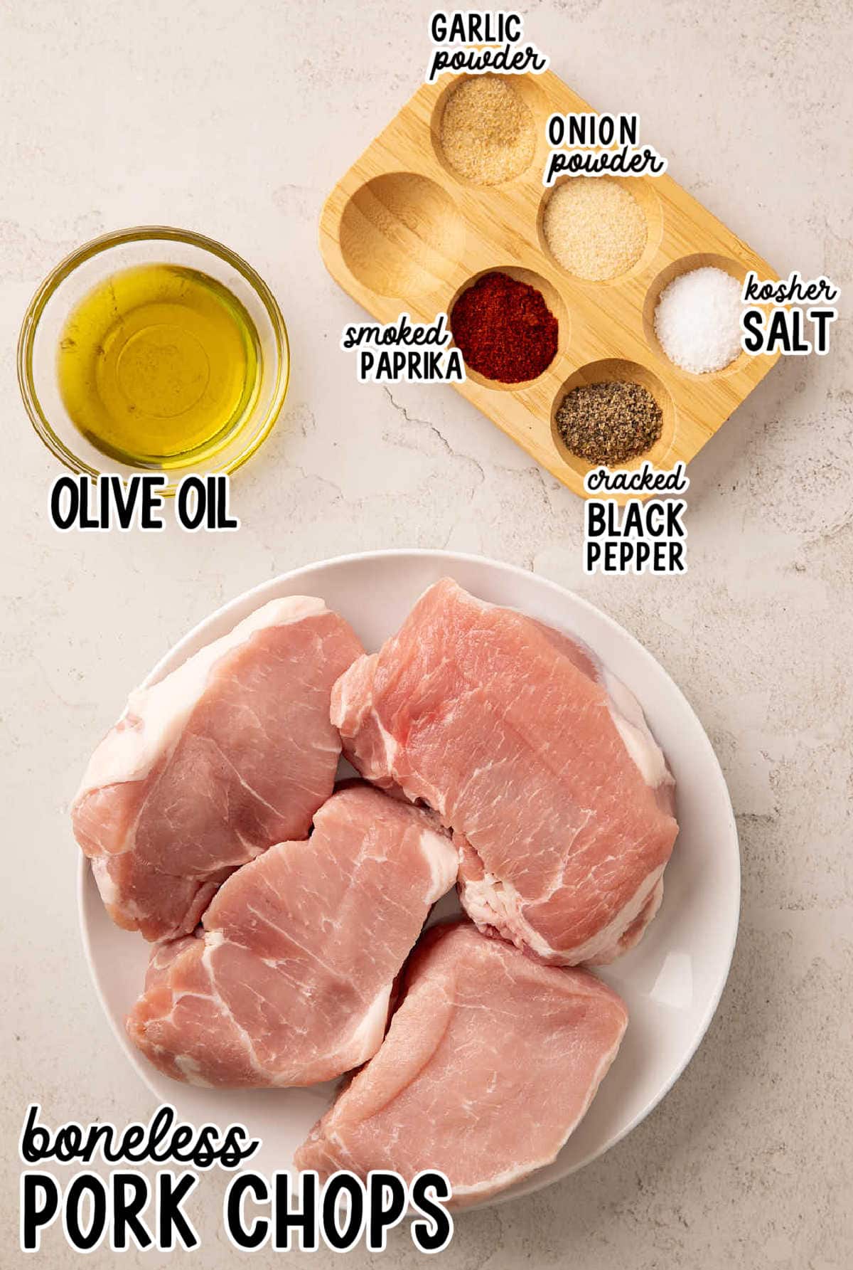 Ingredients needed to make Air Fryer Pork Chops.