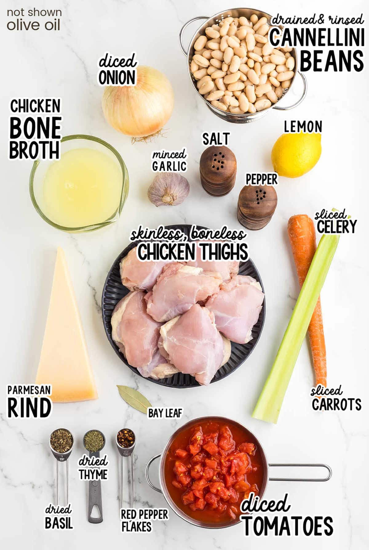 Ingredients needed to make Chicken and White Bean Soup.