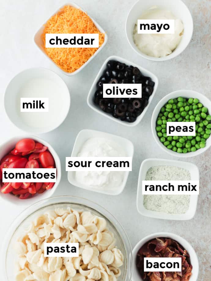 Ingredients you'll need to make the Bacon Ranch Pasta Salad