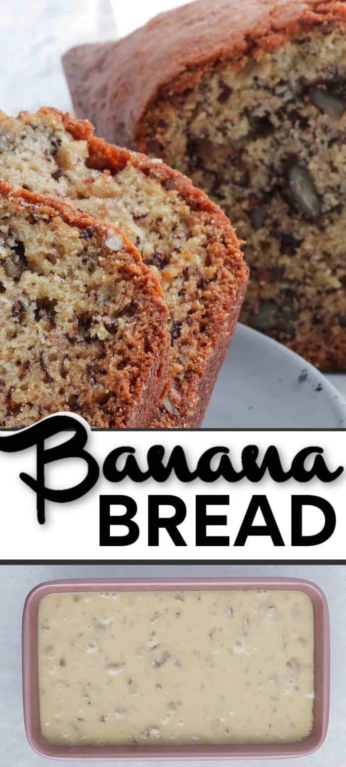 Learn how to make the perfect sweet and moist banana nut bread. It's a delicious midday snack or with a bit of cream cheese an easy breakfast option. #cheerfulcook #bananabread #banana #recipe #easy #baking #buttermilk ♡ cheerfulcook.com via @cheerfulcook
