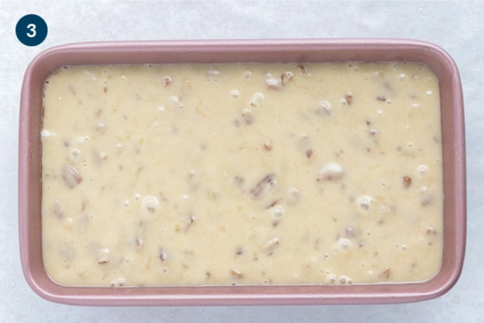 Step 3 - Pour the banana nut bread dough into a greased loaf pan