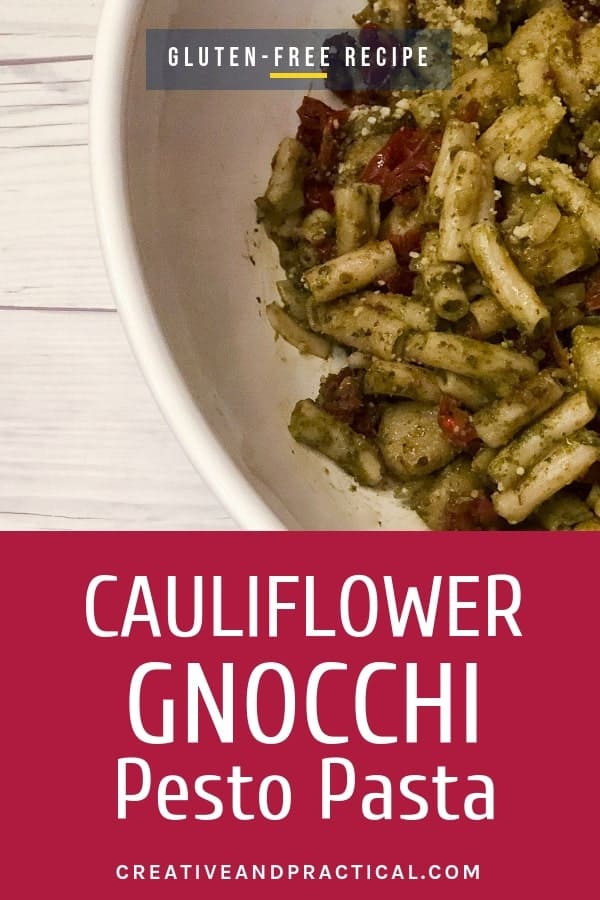 Pesto Pasta with Trader Joe's Cauliflower Gnocchi - This recipe is full of rich flavors and textures. It's a great option for an easy gluten-free weeknight dinner that doesn't involve a lot of prep. #cheerfulcook #weeknight #recipe #glutenfree  #cauliflowergnocchi #traderjoes ♡ cheerfulcook.com  via @cheerfulcook