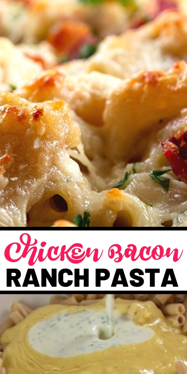 This easy, creamy, cheesy Chicken Bacon Ranch Pasta is a family favorite. It's perfect for weeknight dinners.  #cheerfulcook
#pasta #easydinner #casserole #easy #alfredo #recipe #cheesy  ♡ cheerfulcook.com via @cheerfulcook