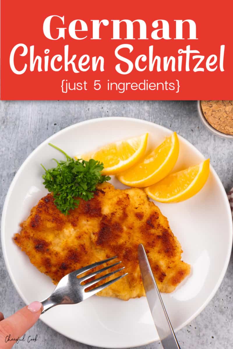 Chicken Schnitzel is an easy spin on the classic German Schweineschnitzel. It's got a golden-brown, crispy crust on the outside and juicy chicken on the inside. Simply divine. 
#cheerfulcook #German #easy #chicken #schnitzel ♡ cheerfulcook.com via @cheerfulcook