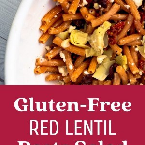 Make your own Gluten-free Red Lentil Pasta Salad in under 15 minutes. This dish is incredibly easy to make, versatile, gluten-free, and vegan. A great gluten free lunch or dinner choice.
