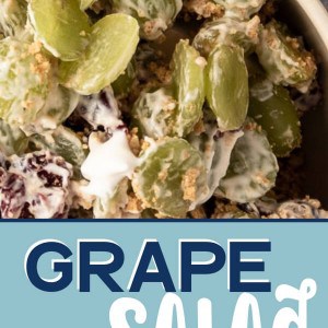 A bowl full of Grape Salad with cranberries and Graham Crackers