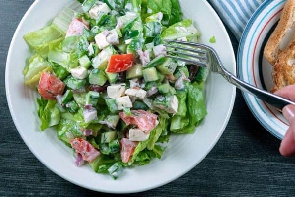 Greek Salad with a slice of (gluten free) toast