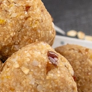 Coconut Lemon Date Balls on a plate