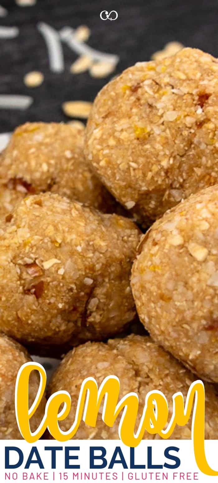 Lemon Date Balls. These tasty, no-bake little snack balls take just 15 minutes to make. It's the perfect healthy treat. #glutenfree #dairyfree #healthy #nobake #easy #chrimstmas  #cheerfulcook via @cheerfulcook