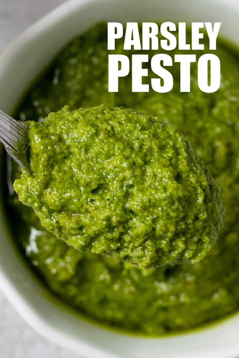 You won't believe how easy it's to make this PARSLEY PESTO. Simple ingredients: parsley, garlic, walnuts, parmesan, and olive oil. Perfect for dips, pasta, dressings, bruschetta, flatbread, and so many other dishes. 
#parsleypesto #cheerfulcook #condiment #pesto #homemade ♡ cheerfulcook.com via @cheerfulcook