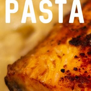 Easy Mascarpone Cheese Pasta with Pears (here topped with broiled salmon)