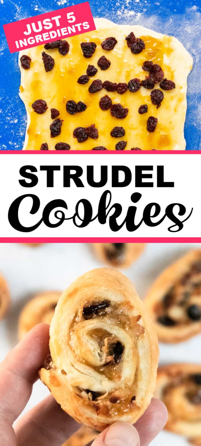 Strudel Cookies are so delicious and incredibly easy to make. You'll only need 5 simple ingredients to make these delicious afternoon treats. Strudel Cookies are with a hot cup of coffee or tea. #cheerfulcook #strudel #cookies  #creamcheese #5ingredients #easybaking #bakedgoods #baking via @cheerfulcook