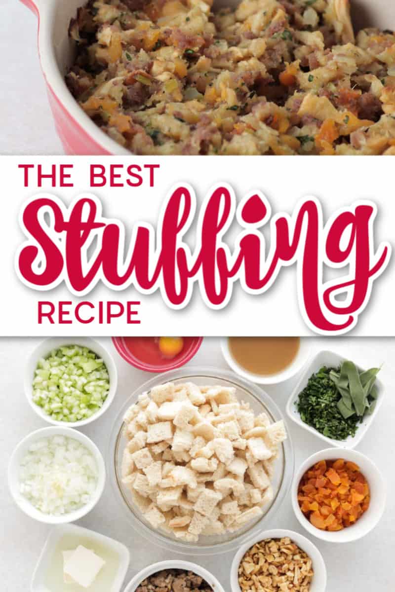 This foolproof stuffing recipe has just the right proportions so that it's never too spongy or too dry. And it's a savory and sweet recipe. #cheerfulcook #stuffing #easyrecipe #makeahead #Thanksgiving ♡ cheerfulcook.com via @cheerfulcook