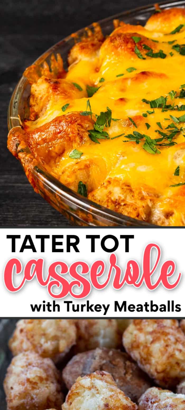 This easy, cheesy Tater Tot Casserole is perfect for weeknight dinner #cheerfulcook #recipe #casserole #turkey #tatertots #cheese ♡ cheerfulcook.com via @cheerfulcook