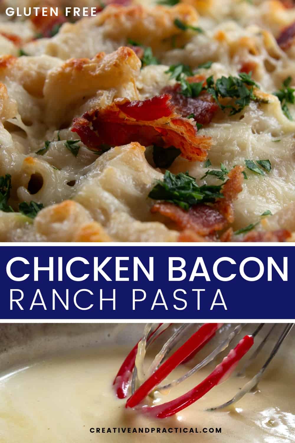 This easy, creamy, cheesy Chicken Bacon Ranch Pasta is a family favorite. It's perfect for weeknight dinners.  #cheerfulcook
#pasta #easydinner #casserole #easy #alfredo #recipe #cheesy  ♡ cheerfulcook.com via @cheerfulcook
