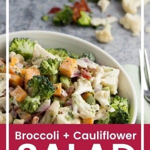 Broccoli, cauliflower, and crispy bacon make up a super simple salad