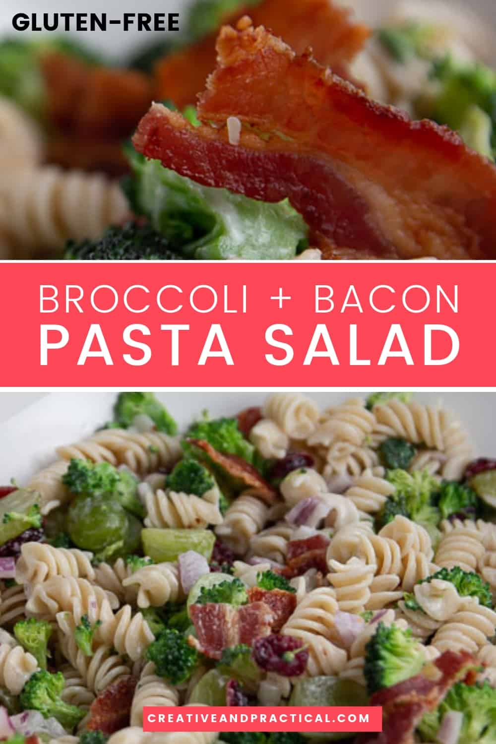 You can make this incredibly delicious Broccoli Pasta Salad with just a few simple ingredients. It's a perfect blend of sweet and savory.  Broccoli, pasta, and crispy create the foundation for this tasty salad. Make it extra special and add some grapes and cranberries. #healthy #recipes #creamy #withgrapes #bowtie ➤cheerfulcook.com via @cheerfulcook